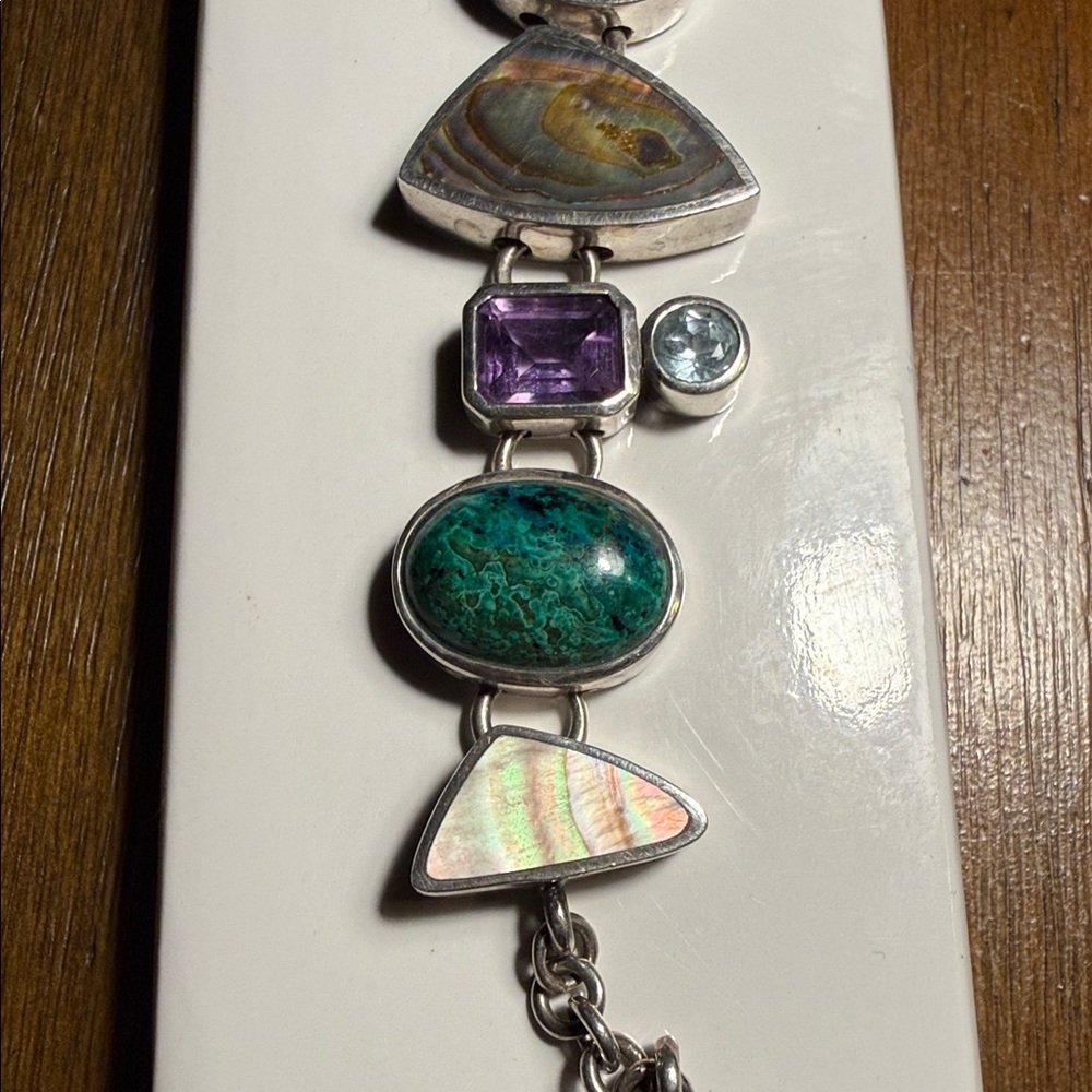 Silver Bracelet with Multicolor Gemstones - Picture 2 of 5